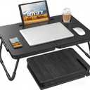 BUYIFY Foldable Laptop Bed Desk for Couch, Sofa - Large Lap Desk Tray Table with Cup Holder and Tablet Slot - Portable Notebook Stand for Eating, Writing, Studying and WFH (Black)- USA Original Patent