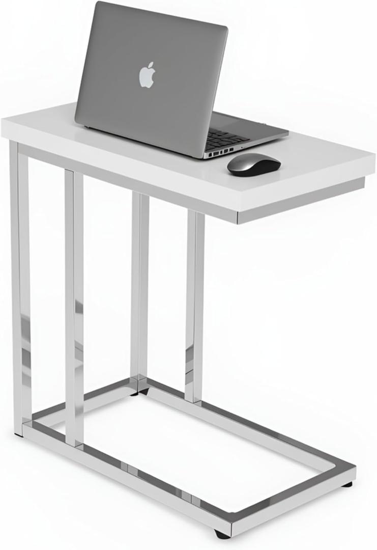 Lavish Home C-Shaped Sofa Side Table - Modern End Table, Laptop Tray, or Compact Bedside Nightstand - Space Saving Furniture by Lavish Home (White)