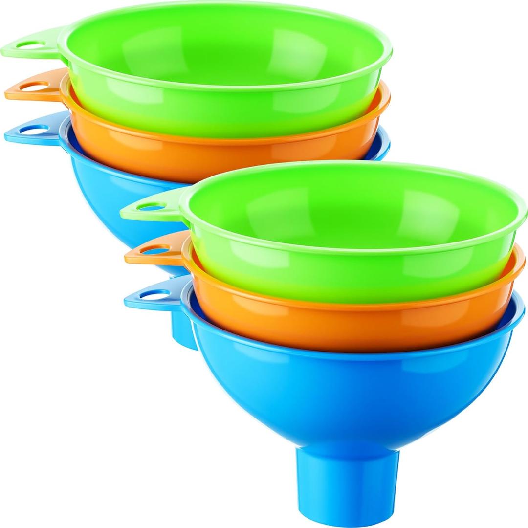 Nuogo 6 Pcs Wide Mouth Canning Funnels for Mason Jars Filling Bottles Wide Multipurpose Plastic Funnels for Freeze-Dried Foods, Resin, Kitchen Use
