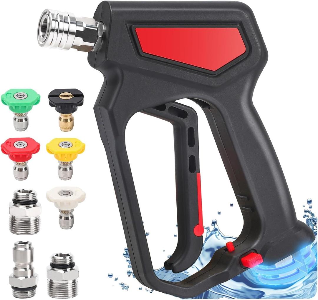 Pressure Washer Short Gun with Swivel, 5000 PSI/10.5 GPM High Power Washer Gun with 5 Nozzle Tips, 3/8'' Quick Connect and M22-14mm and M22-15 mm Fitting (Normal1)