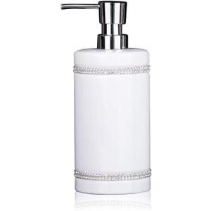 17 OZ Hand Liquid&Lotion Soap Dispenser Pump Bottle Ceramic White for Kitchen Bathroom Countertop Laundry Room Holds Dish Soap Shampoo Laundry Liquid Shower Gel (Inlaid Rhinestone) (White)