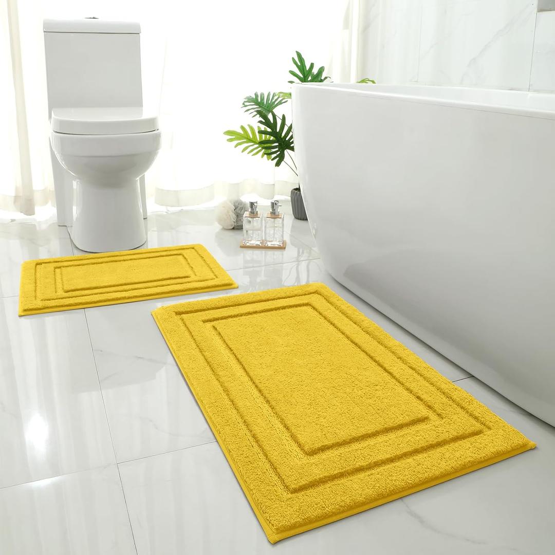 HOMEIDEAS Bathroom Rugs Sets 2 Piece, Super Soft and Absorbent Non Slip Microfiber Machine Washable Bath Mat Set (20" x 32" + 16" x 24", Yellow)