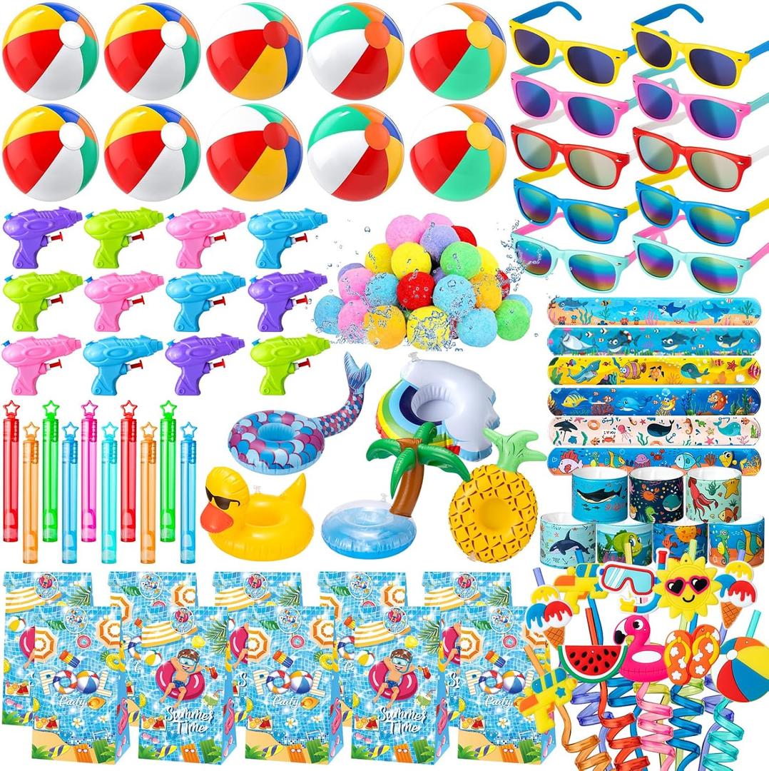 Pool Party Favors, 85 PCS Beach Party Favors Party Bag Stuffers for Kids, and More for summer party favors, luau party favors, Birthday Party Supplies