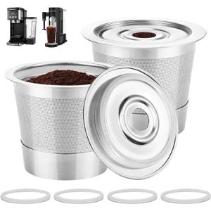 Reusable Stainless Steel K Cups Compatible with Ninja Pods and Grounds Coffee Maker Dual Brew CFP101 & Ninja Single-Serve PB051/PB041, Reusable Coffee Filter Pods Accessories (2 Pack)