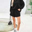 Womens 2 Piece Outfits Fall Sweatsuits Oversized Long Sleeve Sweatshirts Sweat Shorts Casual Lounge Matching Sets (Medium, Black)