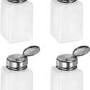 HARFINGTON 4PCS 180ML(6oz) Push Down Alcohol Dispenser Pump Liquid Press Empty Bottles Refillable Container for Acetone Cleanser Nail Polish Remover, White (1.7 Ounces)