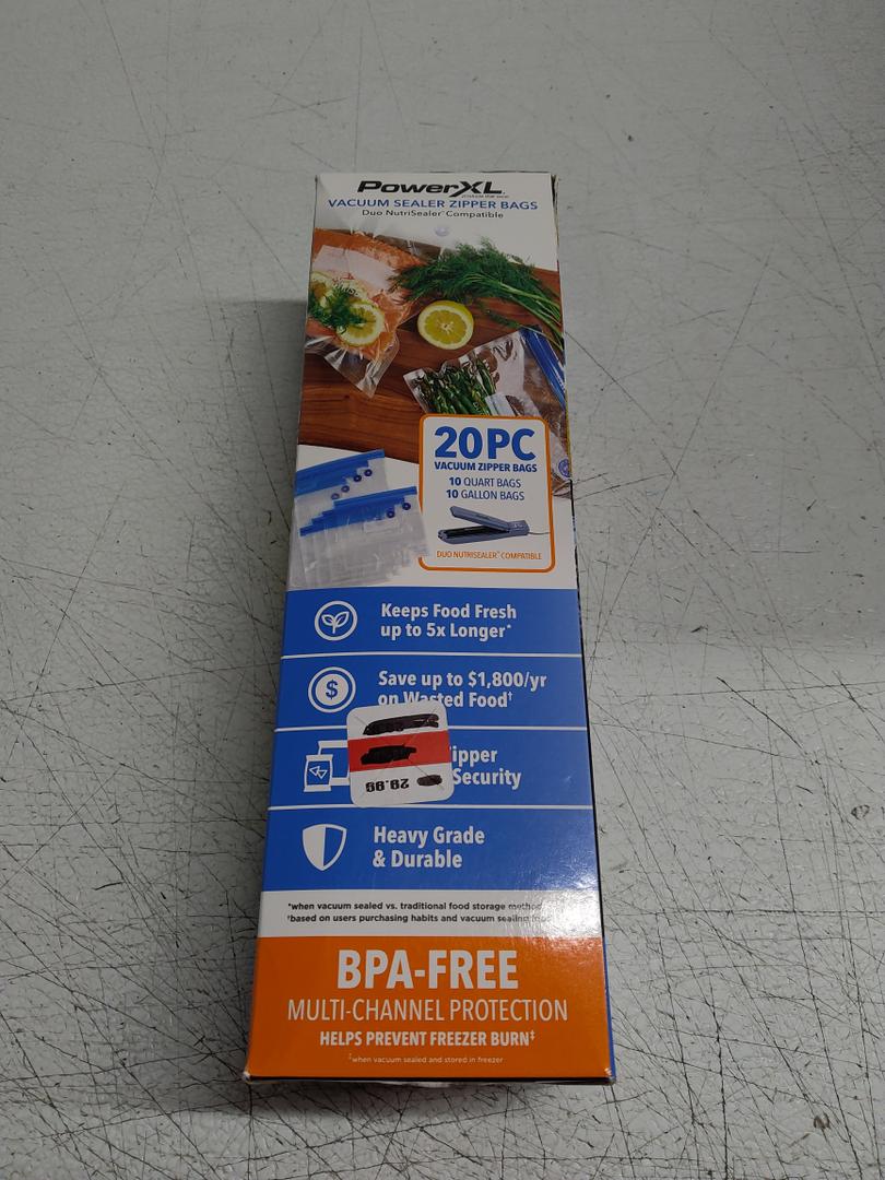 PowerXL Vacuum Seal Zipper Valve Bags 10 Quart 10 Gallon Bags Duo Nutrisealer