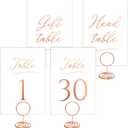 Rose Gold Table Numbers , 30 pc Wedding Table Numbers with Rose Gold Stands , Anniversary , Birthday , Bridal Shower Party , Baby Showers , Event