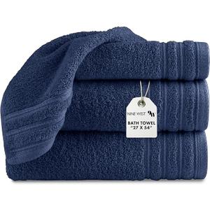 Nine West 3 Piece Premium Bath Towels Set - Made from 100% Cotton Terry Cloth, Provide Absorbent & Comfy, Machine Washable & Quick to Dry, Perfect for Daily Use | 27"x54" (Classic Blue) 