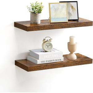 VASAGLE Wall Shelves Set of 2, Floating Shelves, Wall Mounted, 8 x 23.6 x 1.5 Inches, Display Shelves for Picture Frames, Wall Decor, Hanging Shelf for Living Room, Kitchen, Rustic Brown ULWS056B01