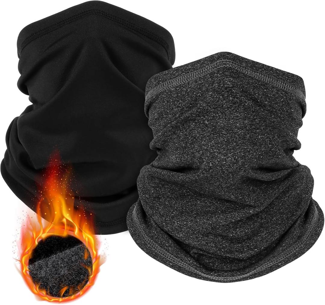 2 Pack Winter Neck Gaiter Warmer for Men&Women,Windproof Face Cover Fleece Face Mask Scarf for Cold Weather Sport (Black+grey)