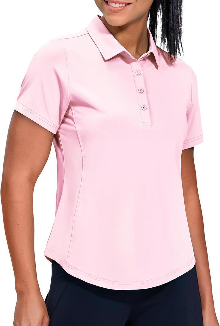 MIER Womens Golf Polo Shirts Short Sleeve Quick Dry Sun Protection Active UV Shirts Collared Tennis Tops, 4 Buttons (White, S)