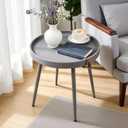 BOOSDEN Round Side Table, Small Circle End Table for Indoor Outdoor, Gray | Modern Bedside Table for Bedroom, Living Room, Patio, Garden, Balcony, Backyard, Patio, Accent Nightstand for Small Space