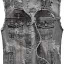 Men's Sleeveless Ripped Denim Vest Casual Slim Fit Button Down Jeans Vests Jacket (Gray, XL)