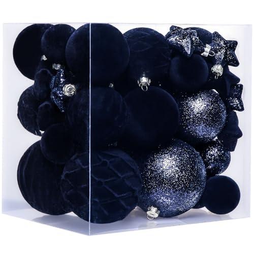 38 Pcs Black Velvet Christmas Ball Ornaments, Christmas Tree Decorations with Paper Ornaments, Shatterproof Hanging Xmas Décor Set for Office Home Holiday in 3 Sizes(Small Medium Large)