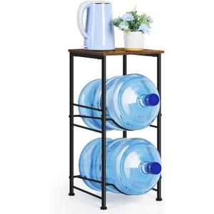 Water Bottle Holder Organizer 5 Gallon Water Jug Holder with Top Shelves 2 Tier Water Cooler Jug Storage Rack Heavy Duty Water Dispenser Stand for 5 Gallon Bottle Kitchen Office Living Room Brown