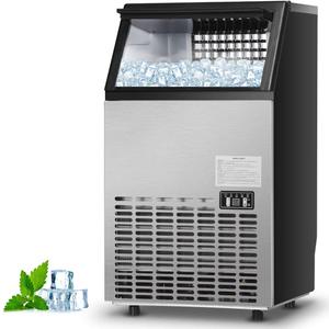 Costzon Commercial Ice Maker Machine, 110LBS/24H Built-in Stainless Steel Ice Maker w/33LBS Storage Capacity, Free-Standing Ice Machine for Home, Restaurant, Coffee, Bar w/Ice Shovel, Hose (Silver) (19" x 16" x 31")