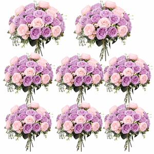 Geosar 24 Bundles Artificial Peonies Flowers Fake Silk Peony Bouquet Faux Peonies Flowers Bulk for Decoration Vase Floral Arrangements Wedding Party Table (Purple)