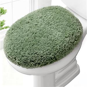 Microfiber Elongated Toilet Seat Cover 19.5"x 15" Machine Washable Solid Toilet Lid Cover Adjustable Rubber Backing Fits Only 18-19.5" L x 14-16" W Elongated Toilet Seat
