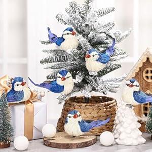 Namalu 6pcs Sisal Birds Blue Jay Christmas Ornaments, Sisal Blue Jay Ornaments with Metal Clip, Clip on Artificial Birds Tree Decorations for DIY Crafts Christmas Tree Gardening Wreath Decor