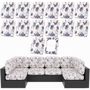 hyha 14Pcs Patio Cushion Covers, Stretch Outdoor Couch Cushion Covers, Washable Outdoor Chair/Sofa Slipcovers for Patio Furniture Cushions Protector with Elastic Bottom(Vintage Flower,Cover Only)