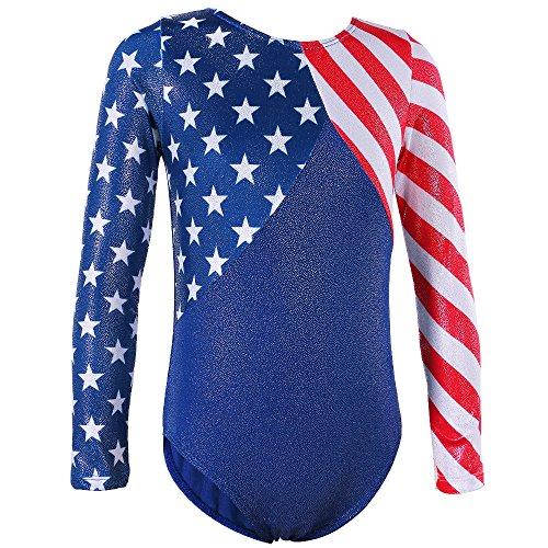 Gymnastics Leotards for Toddler Girls Patriotic Sparkle Red Blue Athletic Dancewear B146_US_6A, Size: 7-8 Years