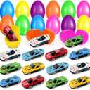 12 Pack Prefilled Easter Eggs with Die-Cast Racing Cars, Easter Basket Stuffers, Filled Easter Eggs with Toys for Kids, Egg Hunt, Party Favor Supplies,Easter Toys Gifts for Toddlers & Boys Girls