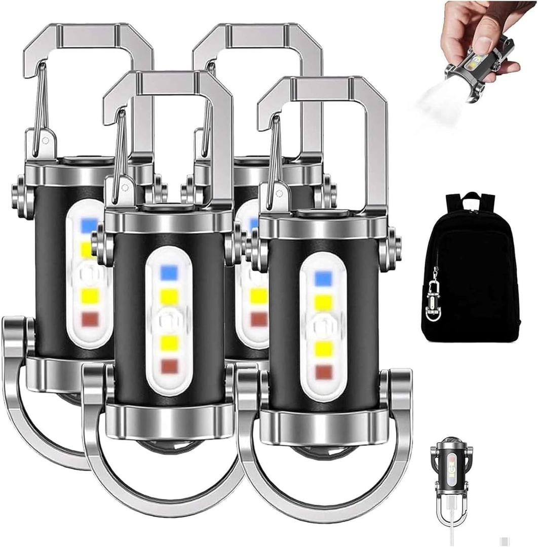 Portable Rechargeable Bright Keychain Flashlight Phone Charger, Mini Keychain Flashlight, 7 Modes, 1200 Lumens EDC Waterproof Keychains Flashlight, Pack Of 4