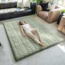 ZonLi Japanese Floor Mattress Futon Mattress King Size, Thicken Roll Up Tatami Mat 100% Cotton Washable Cover, Portable & Foldable Floor Bed for Sleeping, Dormitory, Adult Kids, Green (King (80"L x 76"W x 2.5"Th))