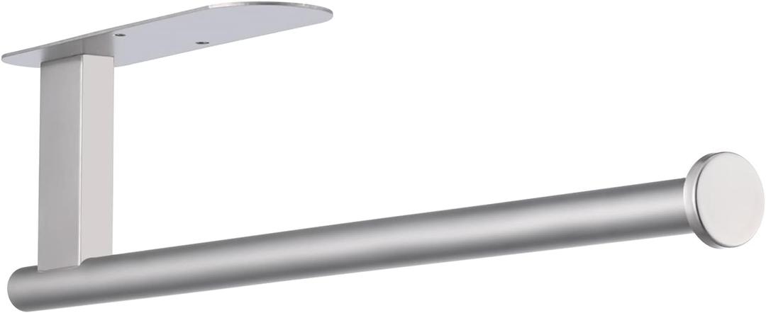 Paper Towel Holder, Upgrade SUS304 Stainless Steel Paper Towel Holder Under Cabinet, Bend-Resistant, Self-Adhesive or Drill Mounting (Silver)