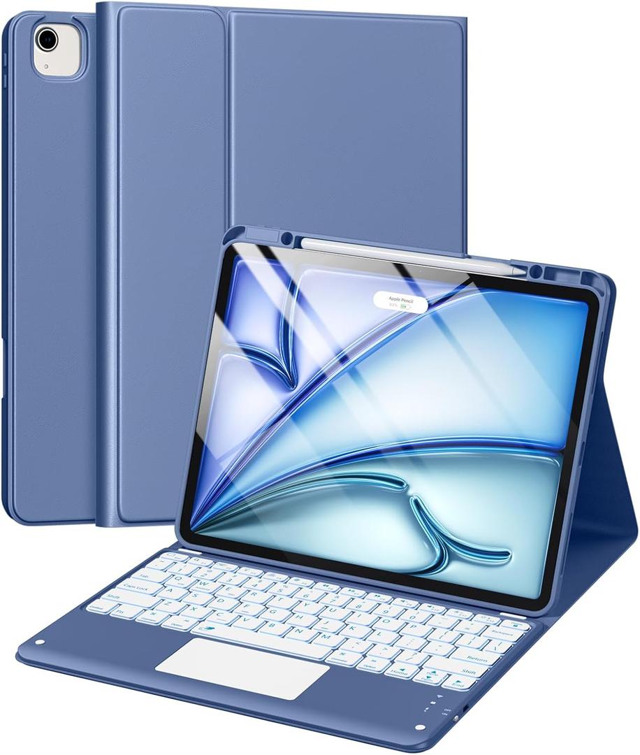 Harvopu for iPad Air 13 Inch & Pro 12.9 Case with Keyboard - Multi-Touch Trackpad, 7 Colors Backlit, Detachable Folio Keyboard Cover for iPad Pro 12.9 (6th, 5th, 4th, 3rd gen), Air 13 M4/M3/M2 (Blue)