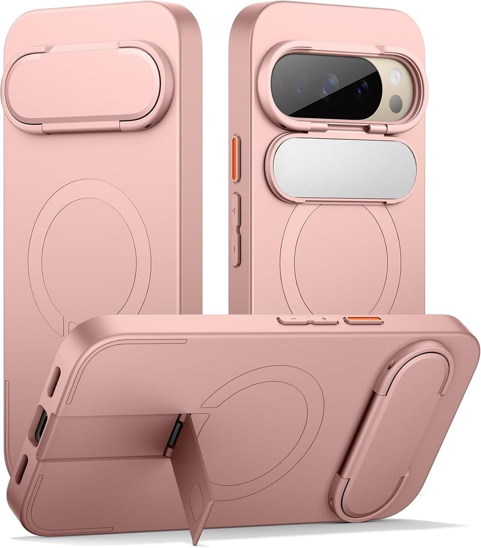 SURITCH for Google Pixel 10/10 Pro Phone Case, Compatible with MagSafe, Protective Cover with Camera Cover & Adjustable Metal Kickstand for Pixel 10/10 Pro 2025 -Pink