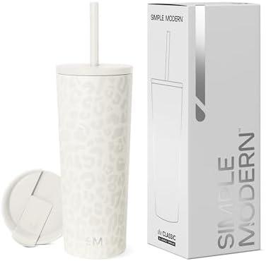Simple Modern Insulated Tumbler with Lid and Straw | Iced Coffee Cup Reusable Stainless Steel Water Bottle Travel Mug | Gifts for Women Men Her Him | Classic Collection | 24oz | Cream Leopard