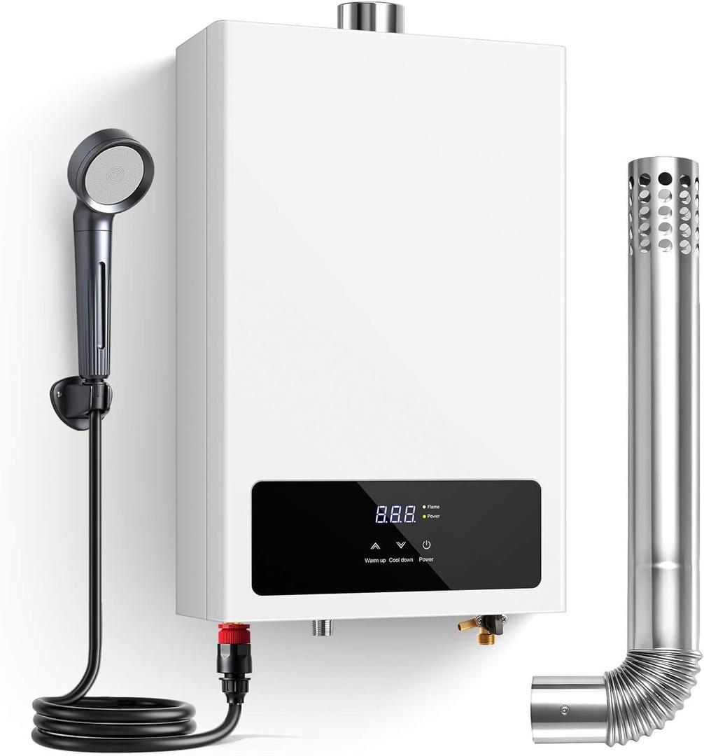 SNDOAS Tankless Water Heater,16L On Demand Water Heater Natural Gas, 4.23 GPM 85,300BTU Instant Hot Water, LED Display, Indoor Installation, 2-3 Point Use for Family Bathroom Kitchen,White