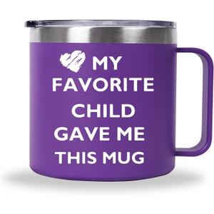 Best Mom Gifts from Son Daughter, Thank You Inspirational Gift for Women, Birthday Christmas Mothers Day Gift, 12 OZ Stainless Steel Insulated Coffee Mug with Lid Purple (My favorite child gave me(VT))