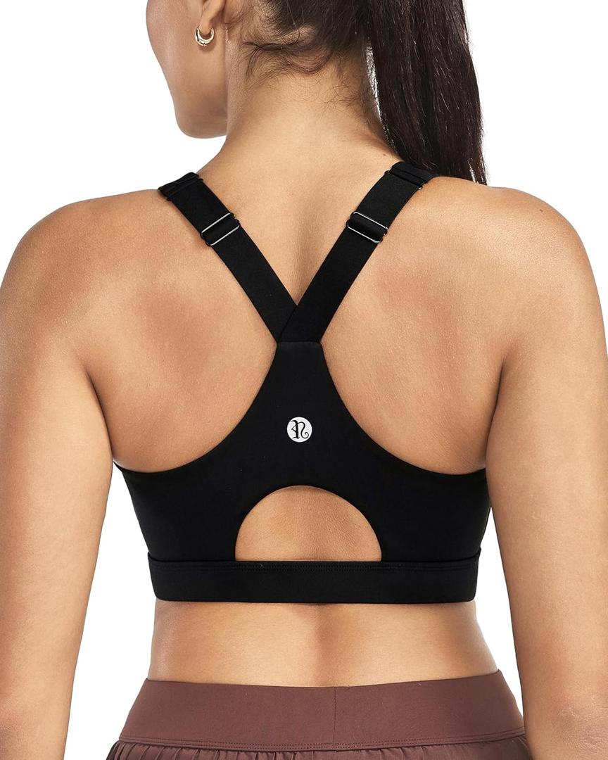 RUNNING GIRL High Impact Sports Bras for Women, High Support Running Adjustable Sports Bra Molded Cup Strappy (X-Large, Black)