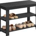 SONGMICS Shoe Rack Bench, 3-Tier Bamboo Shoe Storage Organizer, Entryway Bench, Holds Up to 286 lb, 11.3 x 27.6 x 17.8 Inches, for Entryway Bathroom Bedroom, Ink Black ULBS04H
