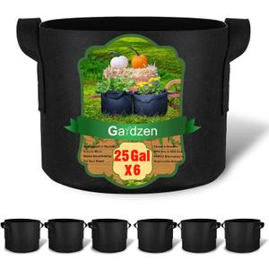 Gardzen 6-Pack 25 Gallon Grow Bags, Aeration Fabric Pots with Handles, Heavy Duty Cloth Pots for Plants (25 Gallons)