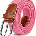 Multicolored Woven Stretch Belt for Men and Women, Braided Elastic Golf Belts Jeans Casual Pants Sport Belt (Pink)