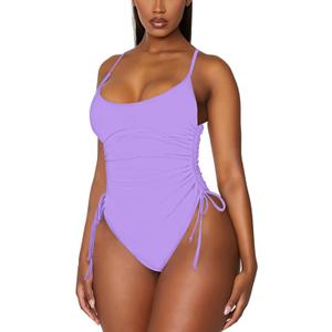 Viottiset Women's Ruched High Cut One Piece Swimsuit Tummy Control Bathing Suit Monokini (XX-Large, Purple)