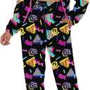 UOUA Women's Color Block 2 Piece 80s 90s Outfits Long Sleeve Windbreaker Jacket Tracksuit Set (Black Print) S