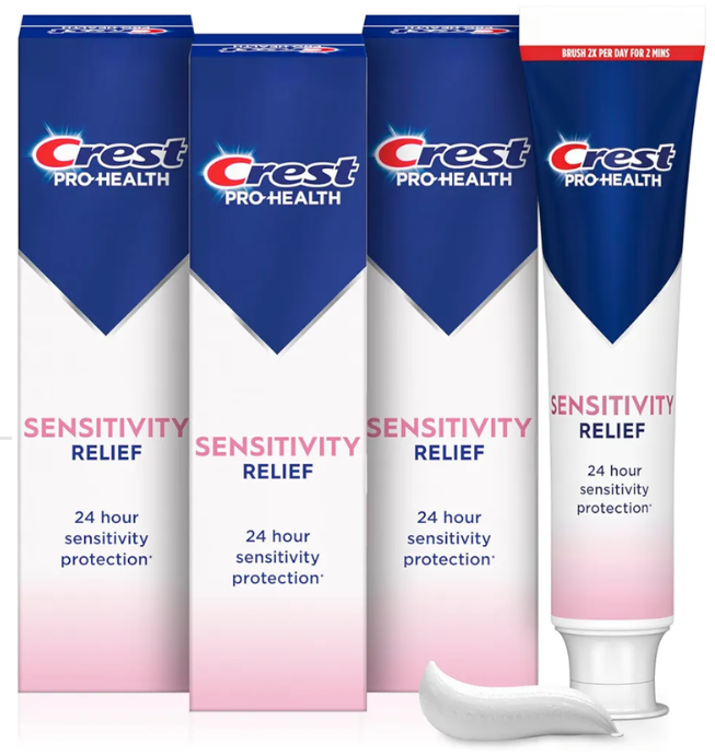Crest Sensitivity Toothpaste 4.8 oz (3 Pack), Relieves Sensitivity, Strengthens Gums, Anticavity, Clinically Proven, Antibacterial Toothpaste