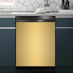 Stainless Steel Brushed Pattern Dishwasher Magnet Cover Panel Decal Home Appliance Art, Stainless Steel Fridge Door Cover Decals Magnetic, Gold, Mobile Magnetic 23" x 26"