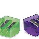 Officemate Achieva Twin Pencil and Crayon Sharpener, Box of 12, Assorted Translucent Colors (30230) 2pcs