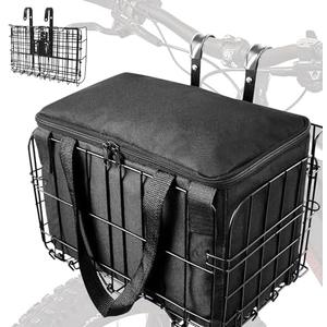 LIQING Bike Basket Front Folding Bicycle Basket with Removable Liner Bag, Quick Release Design Metal Ebike Basket for Adult Women/Men Carrying Dogs, Pets, Fruit & Grocery (XL-Black)