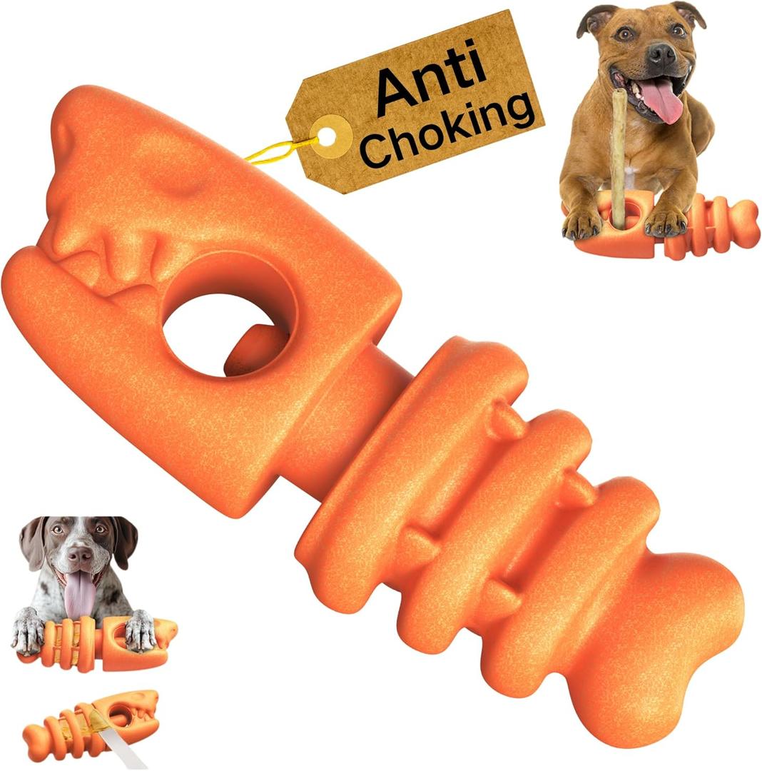 Bully Stick Holder for Dogs Anti-Choking Chew Toy for Aggressive Chewers | Durable Nylon & Coffee Wood Treat Holder | 3-in-1 Dog Enrichment Toy with Peanut Butter Grooves | Dishwasher Safe shark org