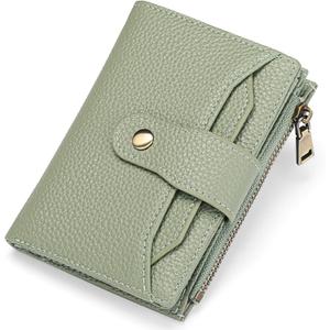 GAEKEAO Small Wallets Woman RFID Blocking Leather Bifold Card Holder Wallets with Zipper Pocket Removable ID Window