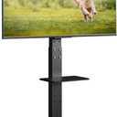 Rolling TV Stand with Power Outlet for 32-75 Inch TVs, Swivel Portable TV Cart on Wheels with Height Adjustment, Tilting Mobile TV Stand with Shelf Holds up to 110lbs, MAX VESA 600x400mm (Black)