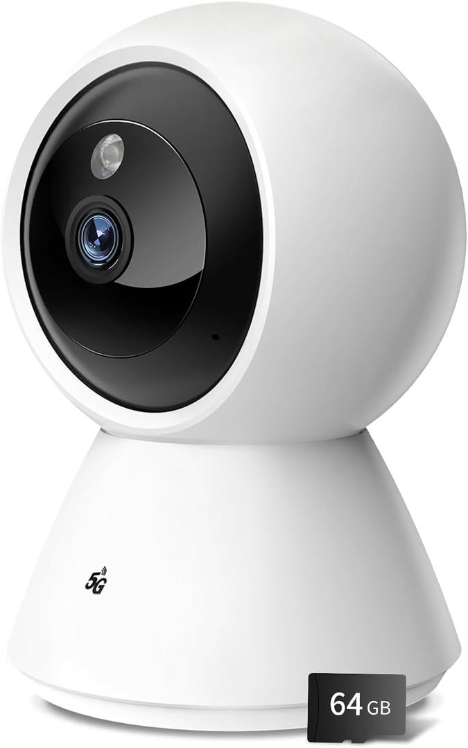 BJR Indoor Security Camera 2K HD, 360 Pan/Tilt Pet Camera with Dual-Band WiFi (5G & 2.4G), Motion Tracking, Color Night Vision, 2-Way Talk, Free 64GB SD Card Included for Home/Baby Monitor