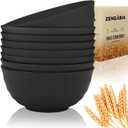 60 Oz Cereal Bowls, Deep Large Plastic Soup Salad Bowls Set of 8, Unbreakable Reusable Wheat Straw Dinnerware Sets Dishwasher Safe BPA-Free for Kitchen Pho Ramen, Black